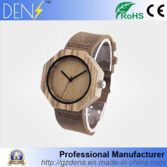 Fashion Men Wooden Leather Analog Quartz Sport Wrist Watch